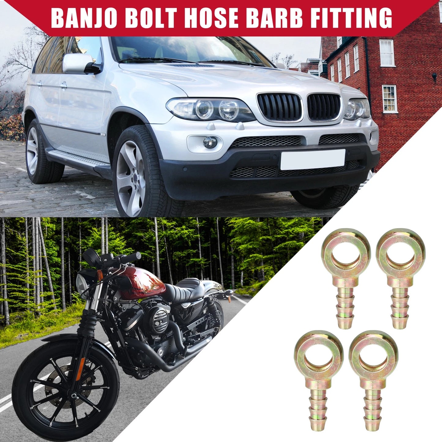 4 Pcs Banjo Bolt Hose Barb Fitting 8mm ID 6mm OD for Car Motorcycle