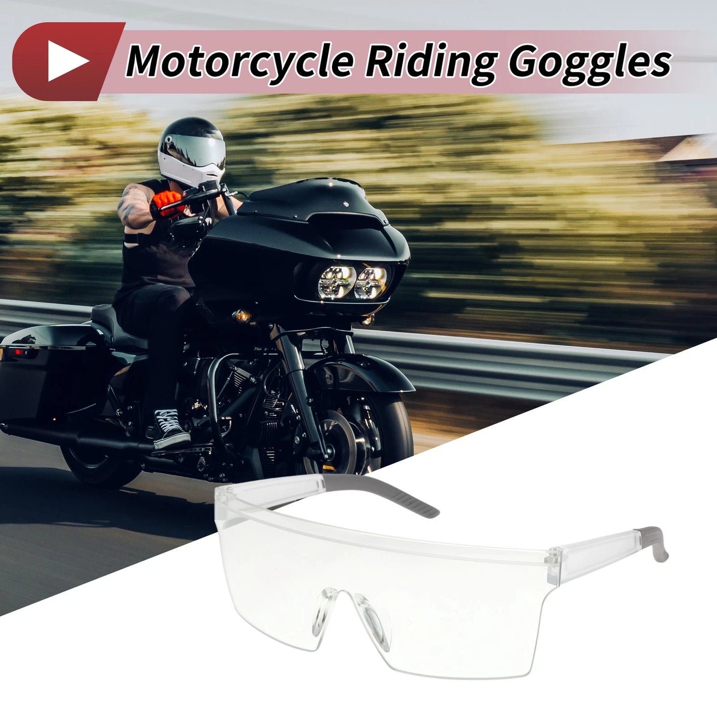 Motorcycle Riding Goggles Transparent Lens White Frame PC Cycling Sunglasses