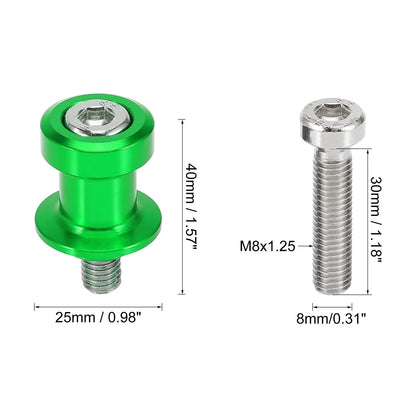 2 x 8mm Green Motorcycle CNC Swing Arm Spool Flat Top Shape for Honda