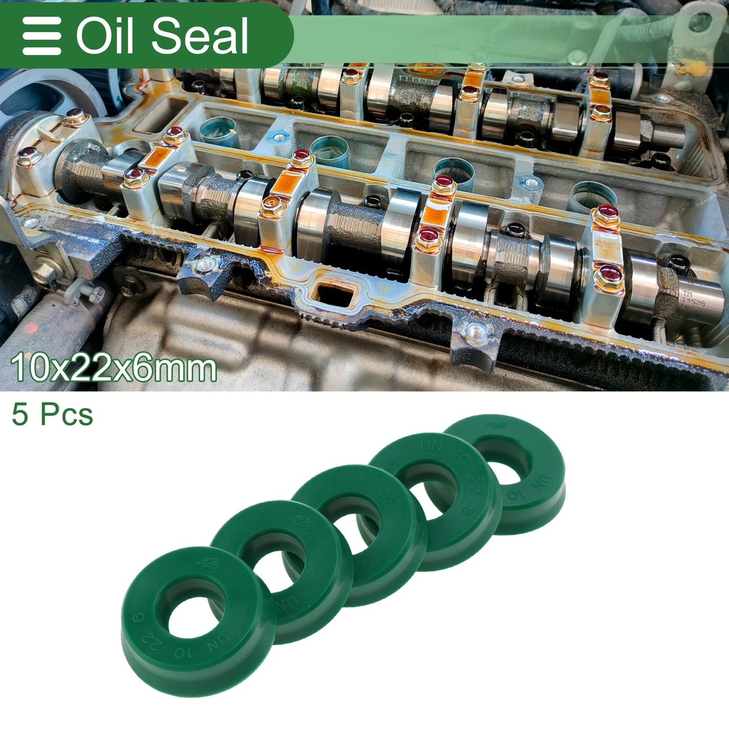 Oil Seal 10x22x6mm Rotary Shaft Seal TPU High Pressure Green 5 pcs