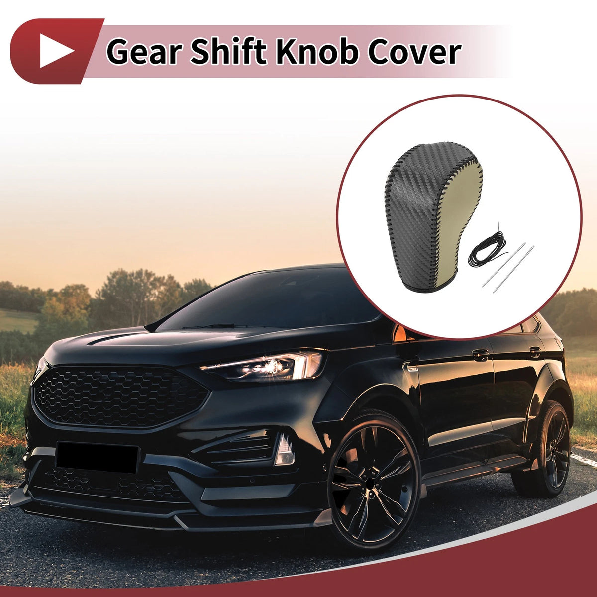 Car Gear Shift Knob Cover for Ford Edge 2011-2014 Beige Faux Leather