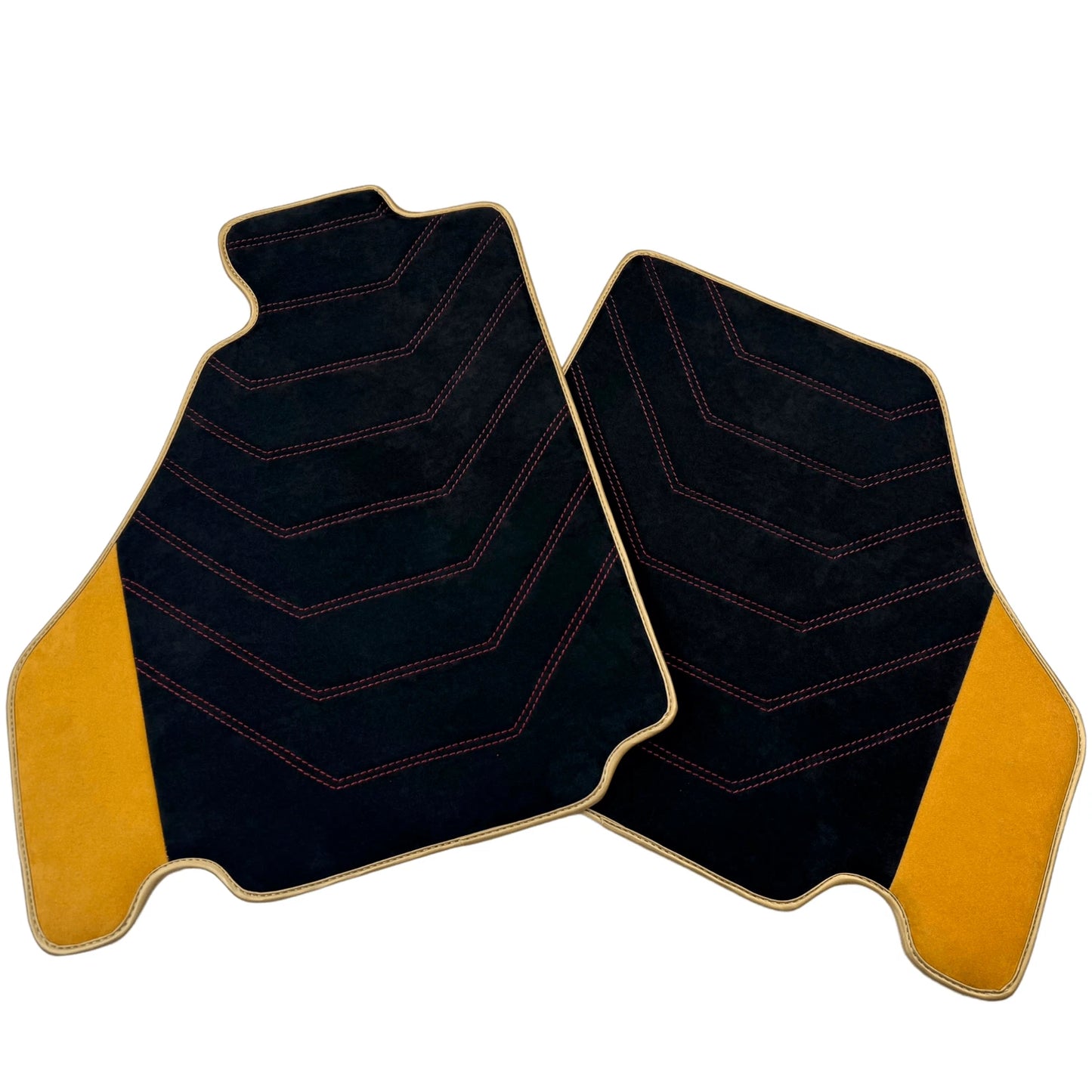 Black Alcantara Floor Mats for Ferrari F430 2004-2009 - 2 x Red Stitch