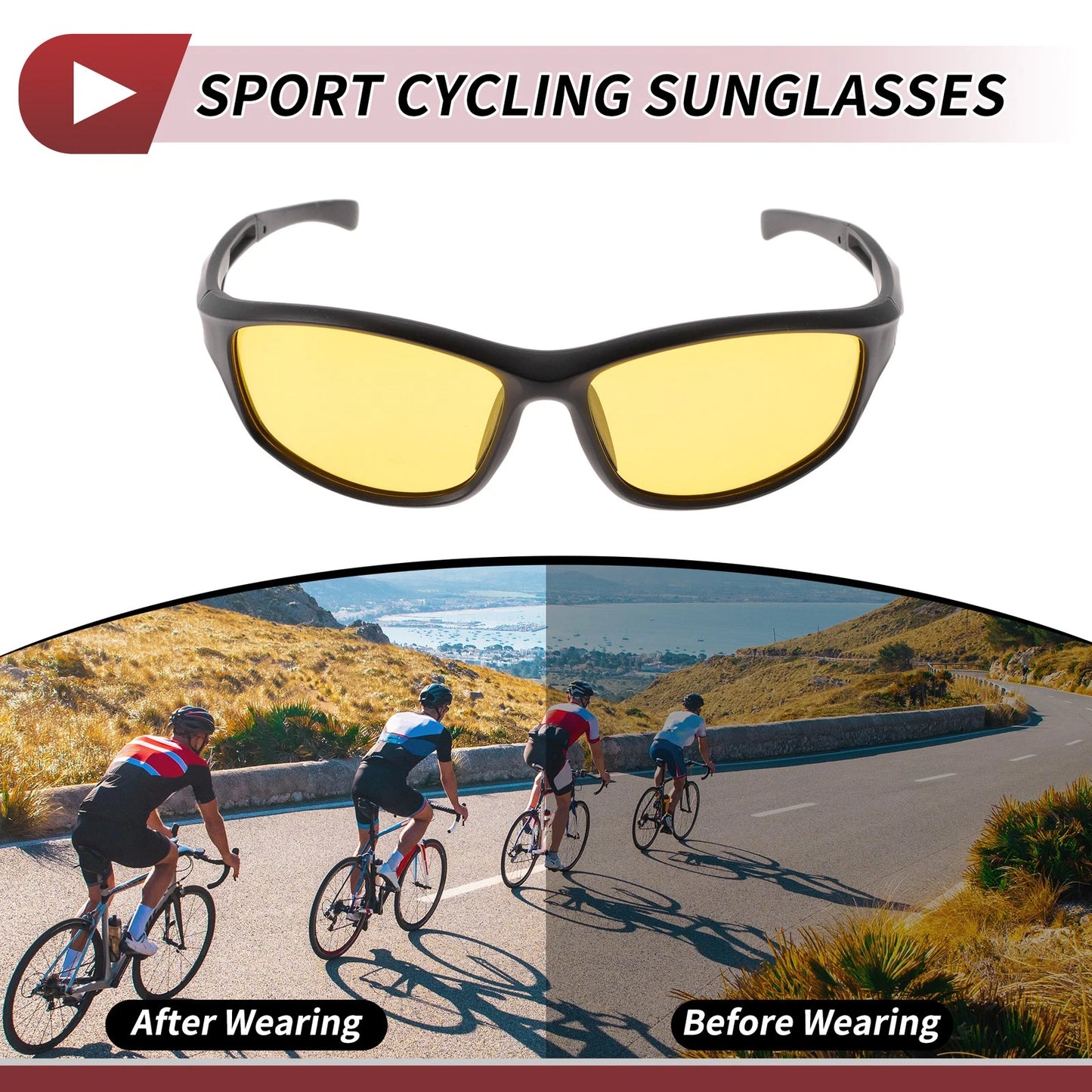 Motorcycle Riding Goggles Yellow Lens Black Frame Tri-acetel Cellulose PC