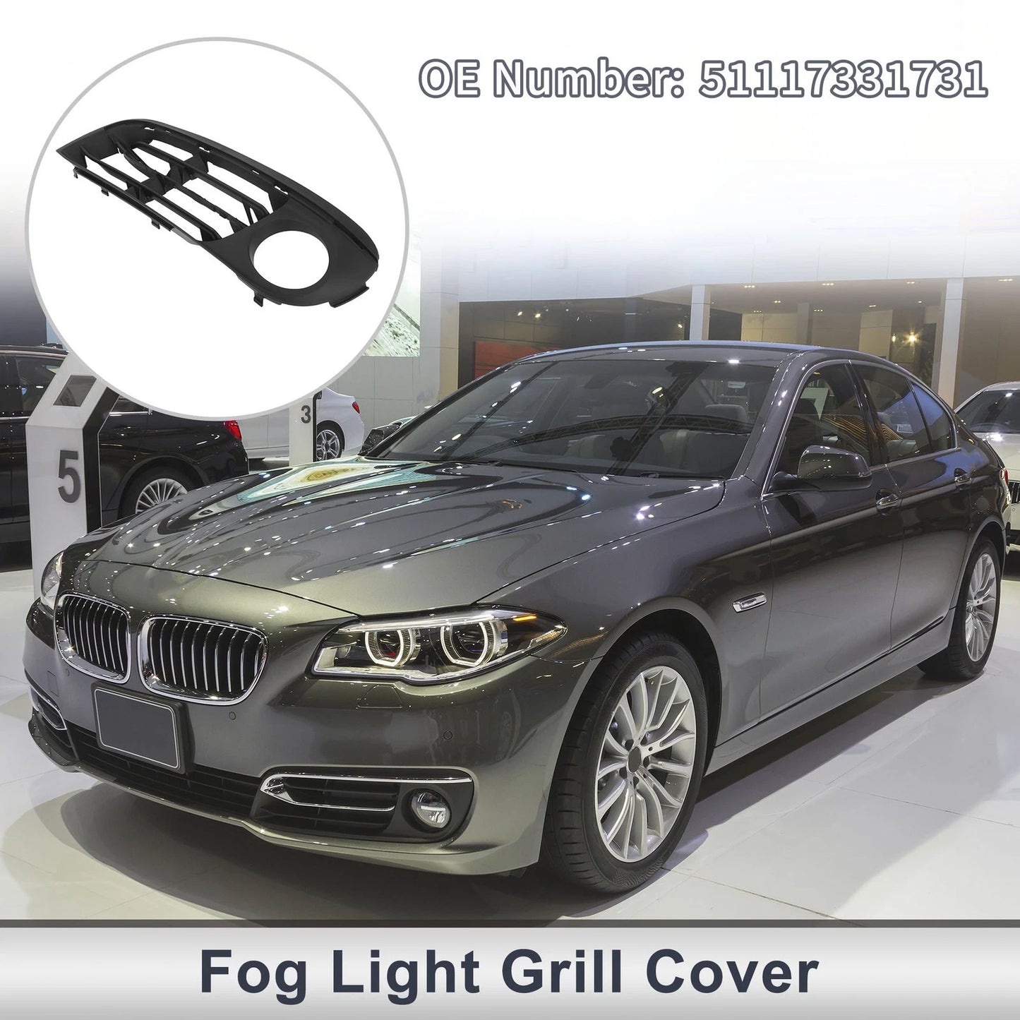 Front Left Fog Light Grill for BMW 528i (2014-2016) - 1 x Black Lens