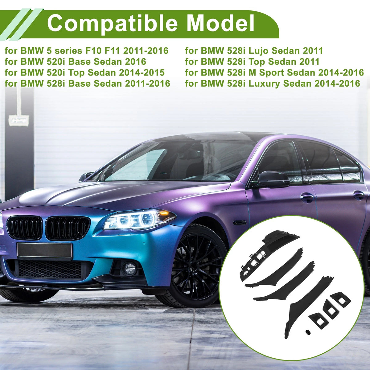 Door Handle Trim Cover for BMW 5 Series (2011-2016) Black