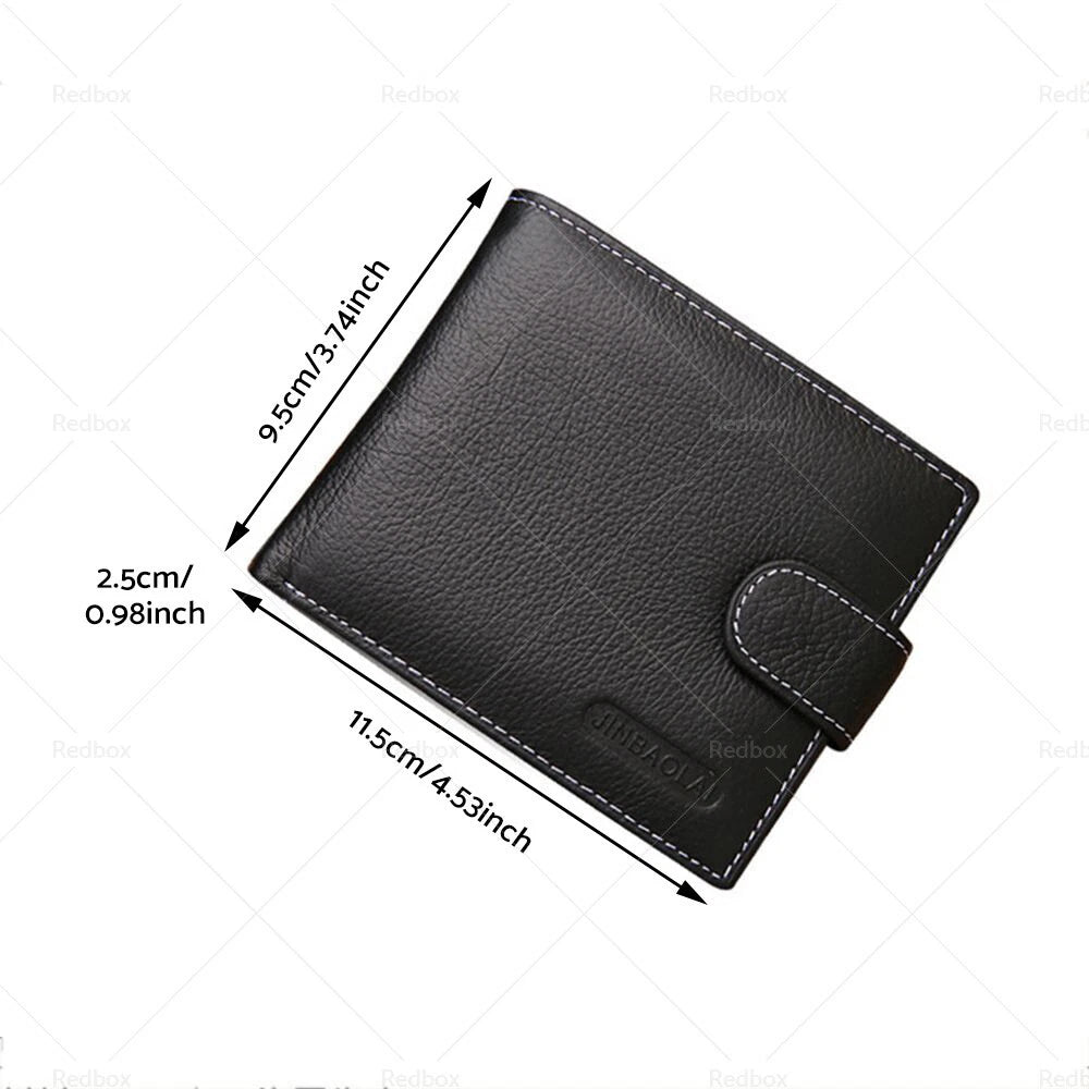 Black Bi-Fold Men's Wallet Cowhide Leather Card Slots Coin Pocket
