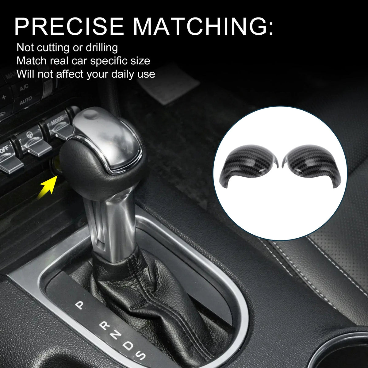 Carbon Fiber Black Gear Shift Knob Cover for Ford Mustang (2015-2023)