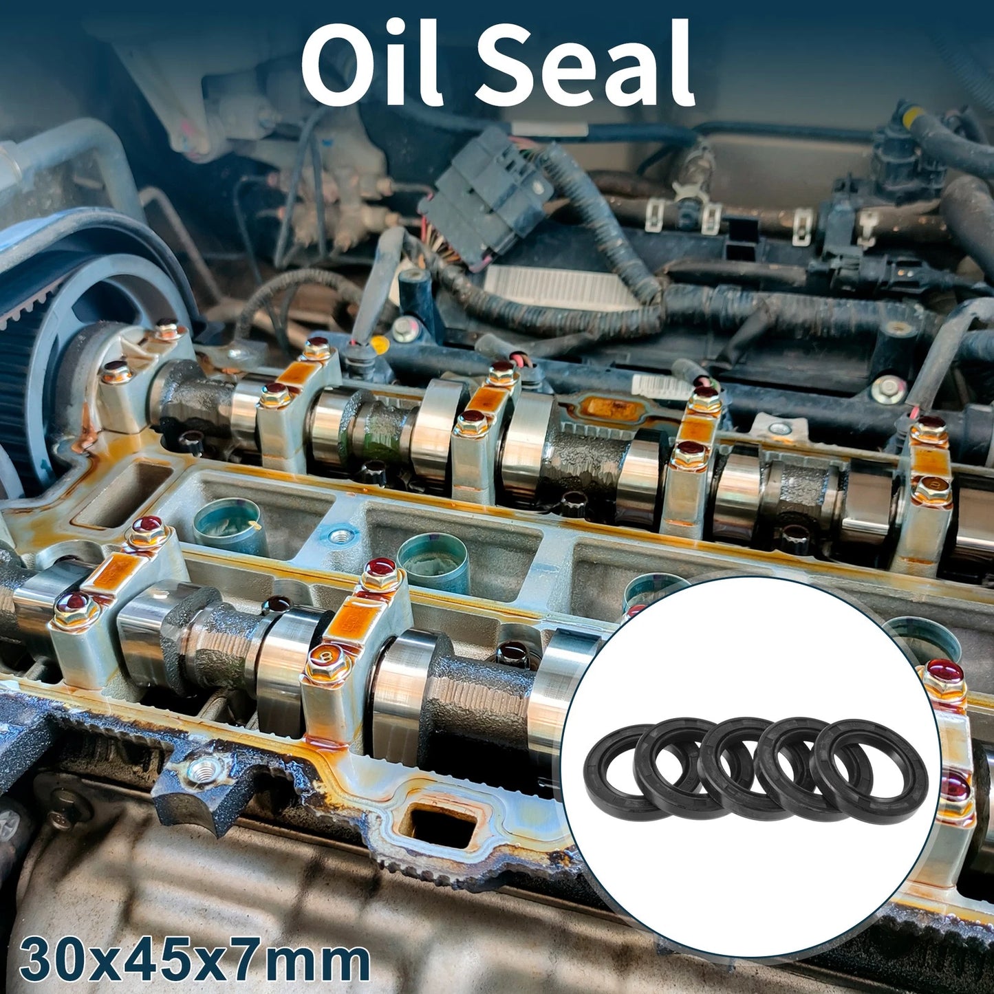 Oil Seal Rotary Shaft Seal NBR Rubber 30x45x7mm Black 5Pcs