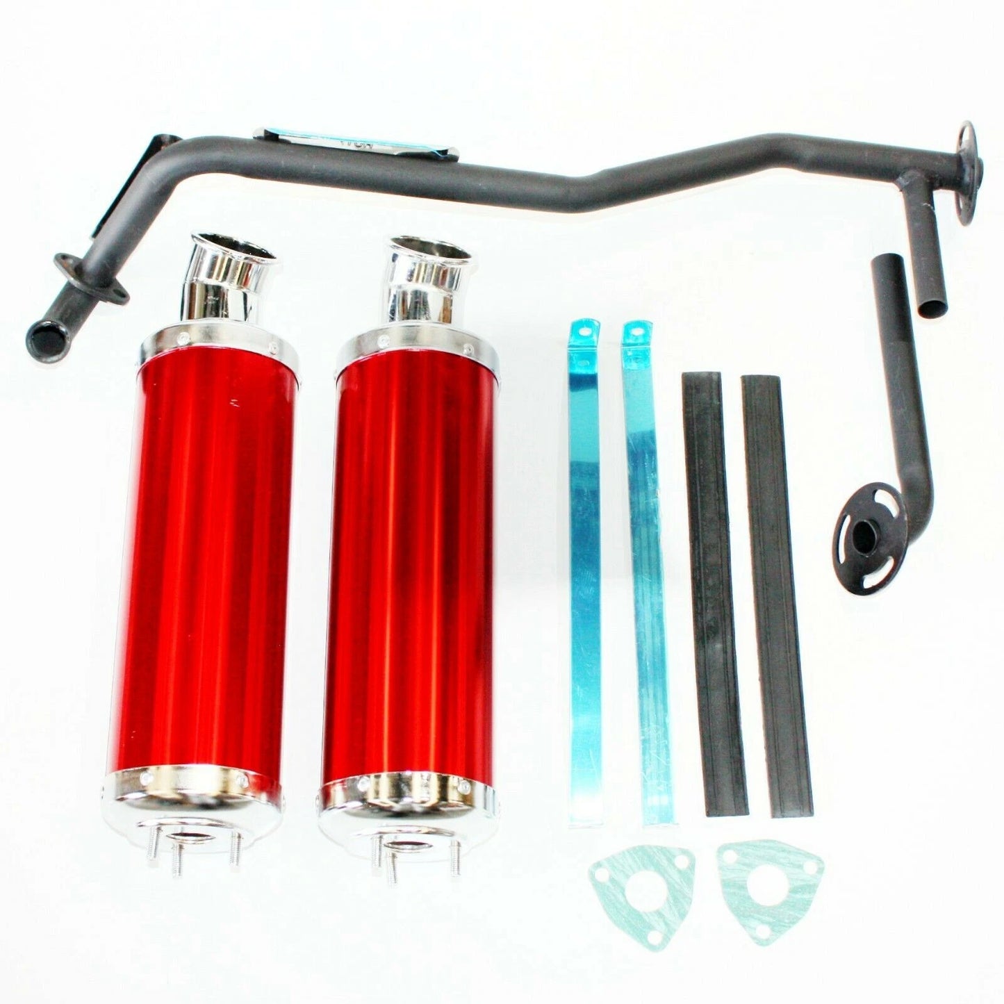 Twin Exhaust Pipe RED Alloy Mufflers for 125cc Bull Style ATV