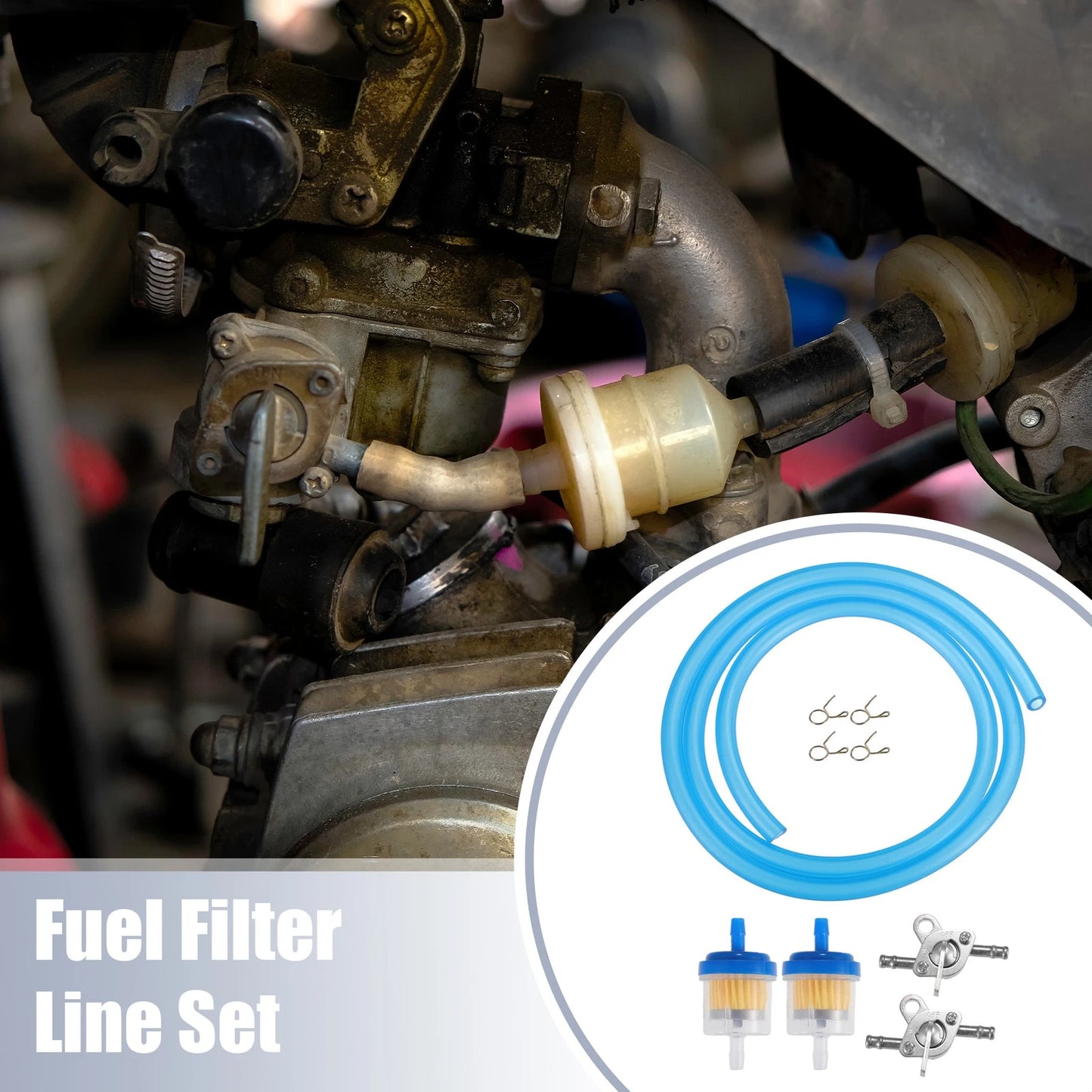 2 x Set Motorcycle Fuel Filters with 2 Valve Petcocks for CRF50 70 90 ATV Blue