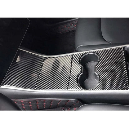 Real Carbon Center Console Cup Holder Overlay Pad Trim fit For Tesla Model 3