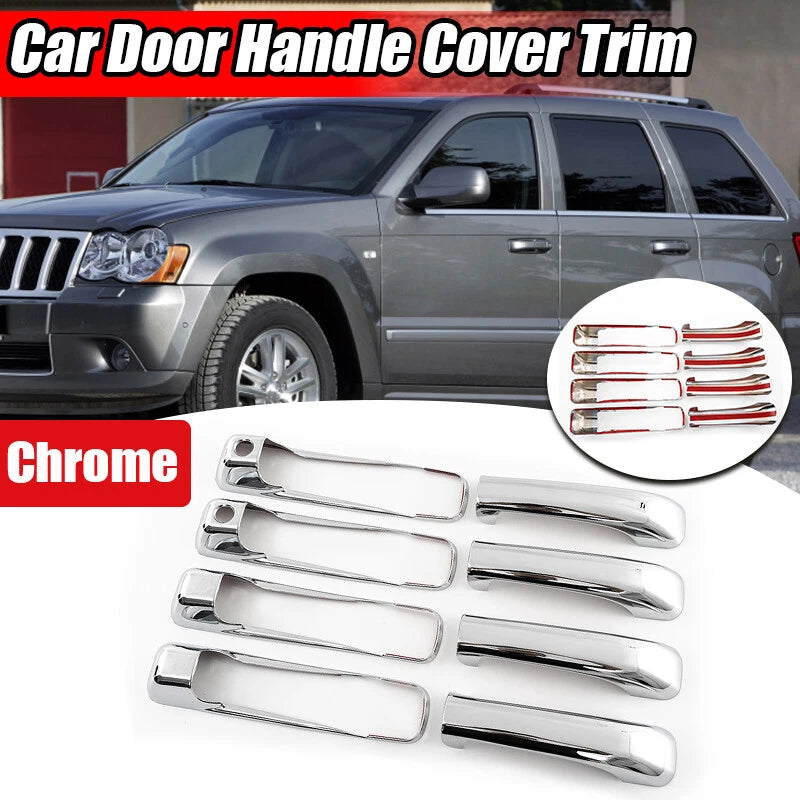 Chrome Door Handle Cover Overlays for Dodge Ram, Jeep Grand Cherokee (2005-2018)