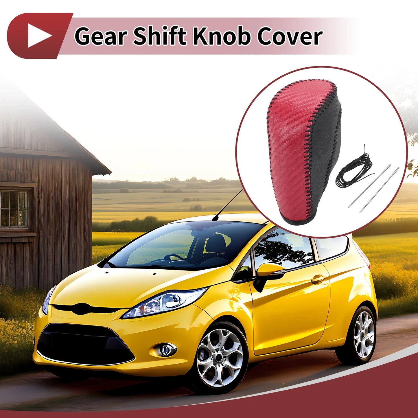 Car Gear Shift Knob Cover for Ford Fiesta 2009-2012 Red Faux Leather