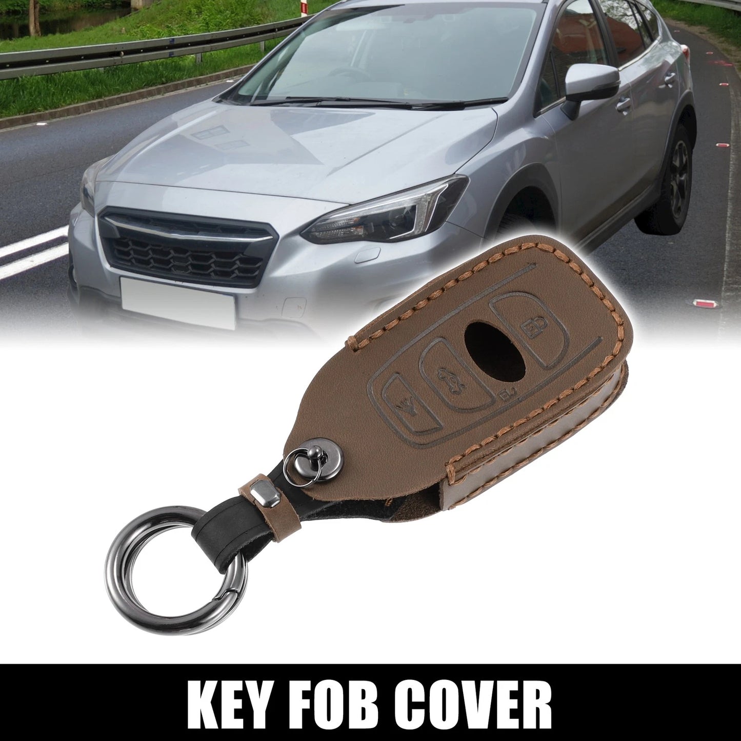 4 x Button Key Fob Cover Case Faux Leather Brown for Subaru Ascent (2019-2023)
