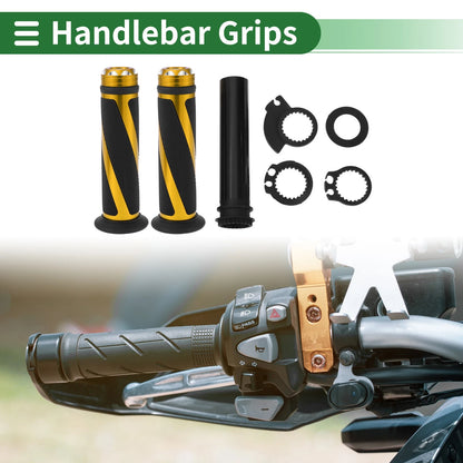 7/8 22mm Hand Grips Cover Kit for Motorcycle Rubber Black Gold Tone
