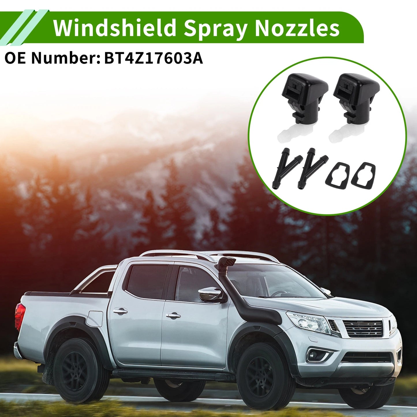 Windshield Washer Nozzle & 2 x Hose Connectors for Ford Edge (2011-2015)