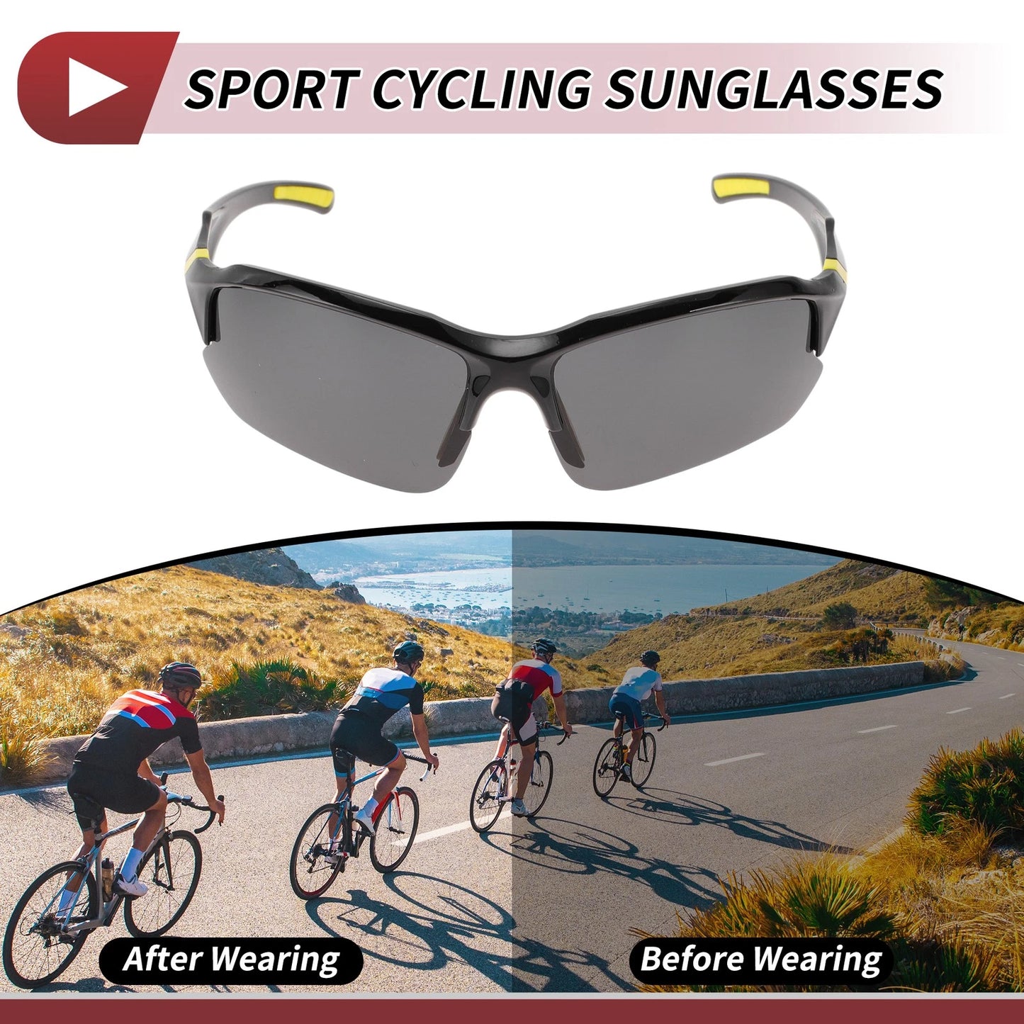 Goggles Deep Gray Lens Black Yellow Frame Tri-acetyl Cellulose for Motorcycle