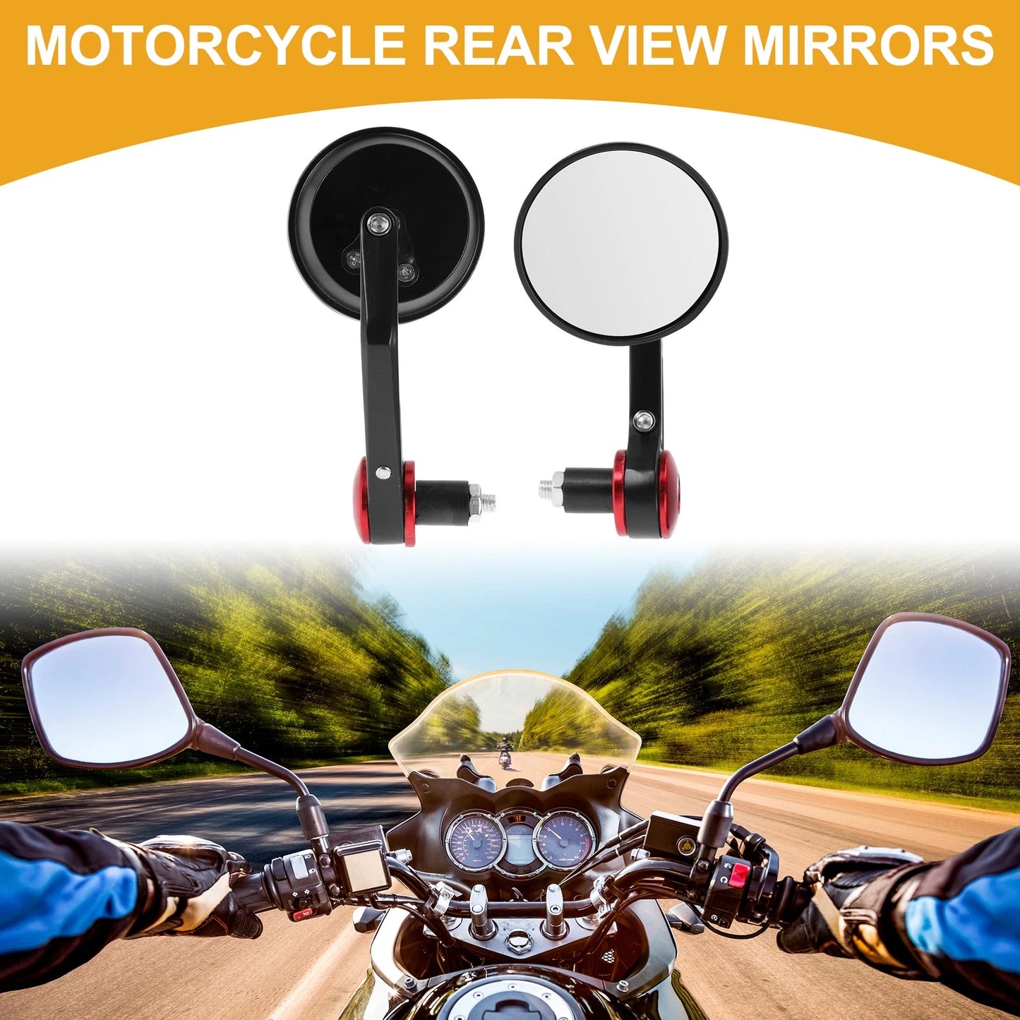 Rear View Mirrors Aluminum Black Red / 1 Set / M8 Motorcycle