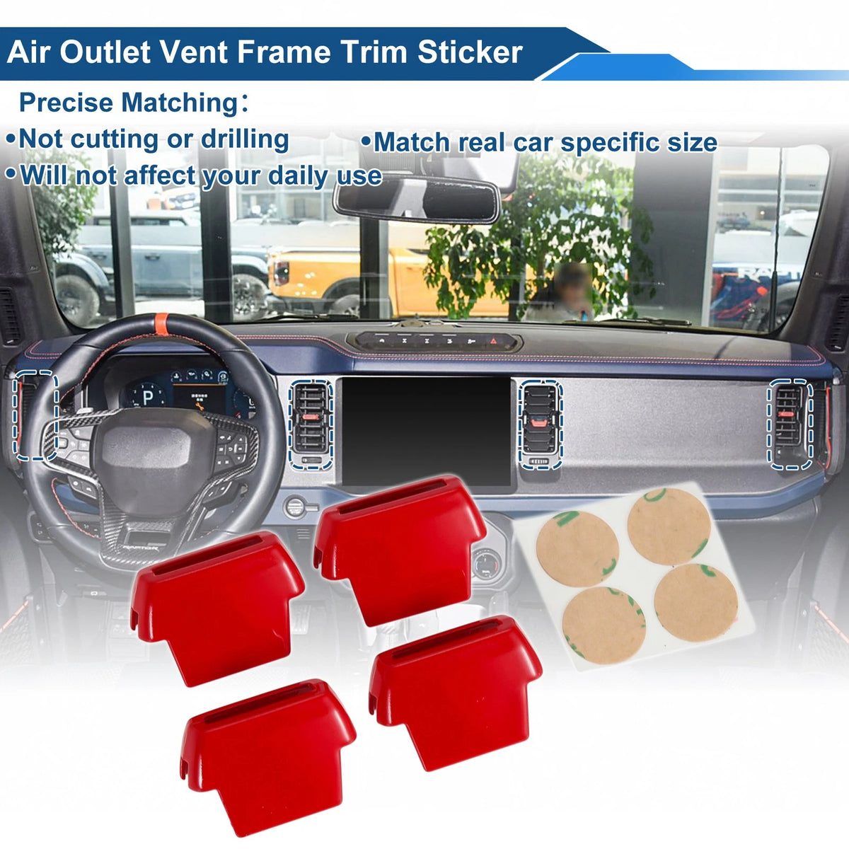 Air Condition Outlet Vent Trim Cover Frame Red for Ford Bronco (2021-2024) 4 Pcs