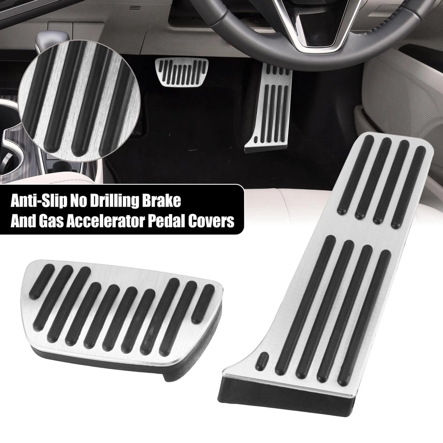 Anti Slip Brake and Gas Accelerator Foot Pedal Pads for Toyota Silver Tone