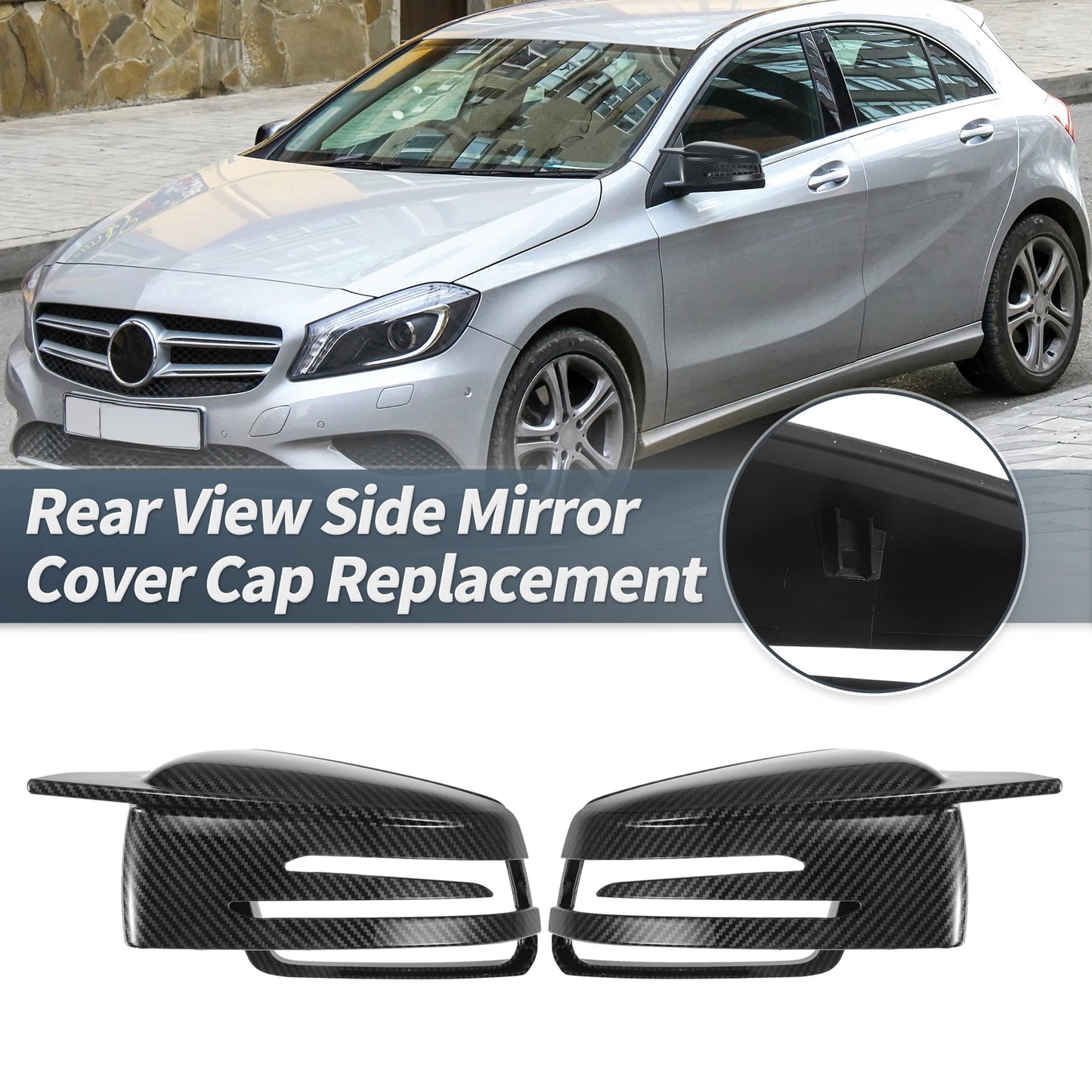 Rearview Mirror Cover Cap 2 x Black Carbon Fiber for Mercedes-Benz W176 W246