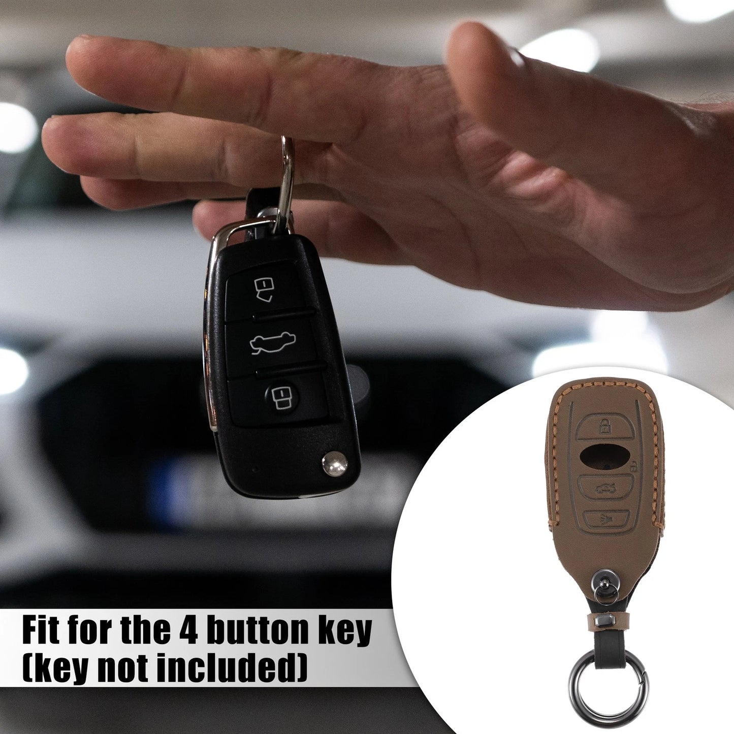 4 x Button Key Fob Cover Case Faux Leather Brown for Subaru Ascent (2019-2023)
