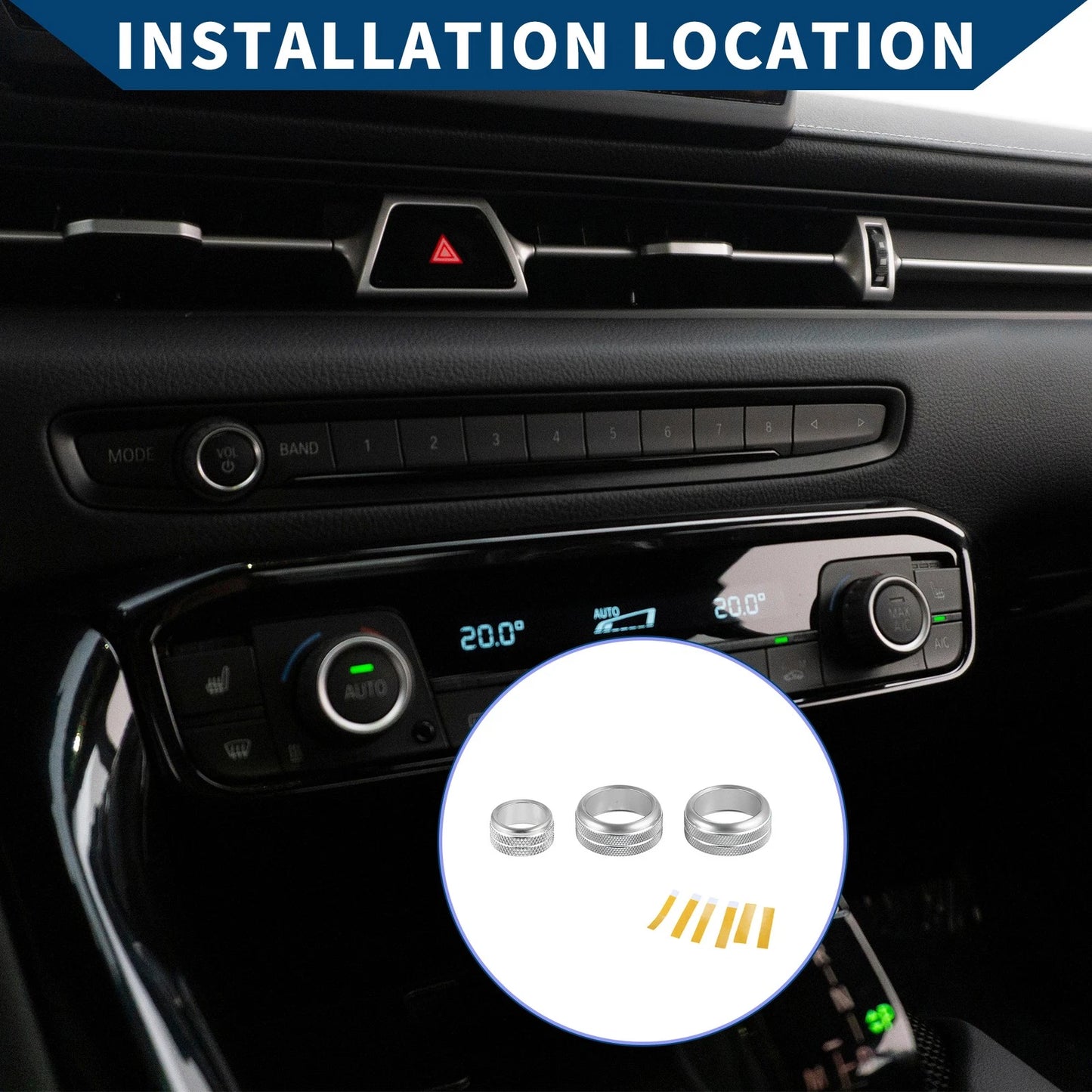 AC Radio Switch Knob Cover Ring for Toyota Supra (2018-2022) - 3 x Silver Tone