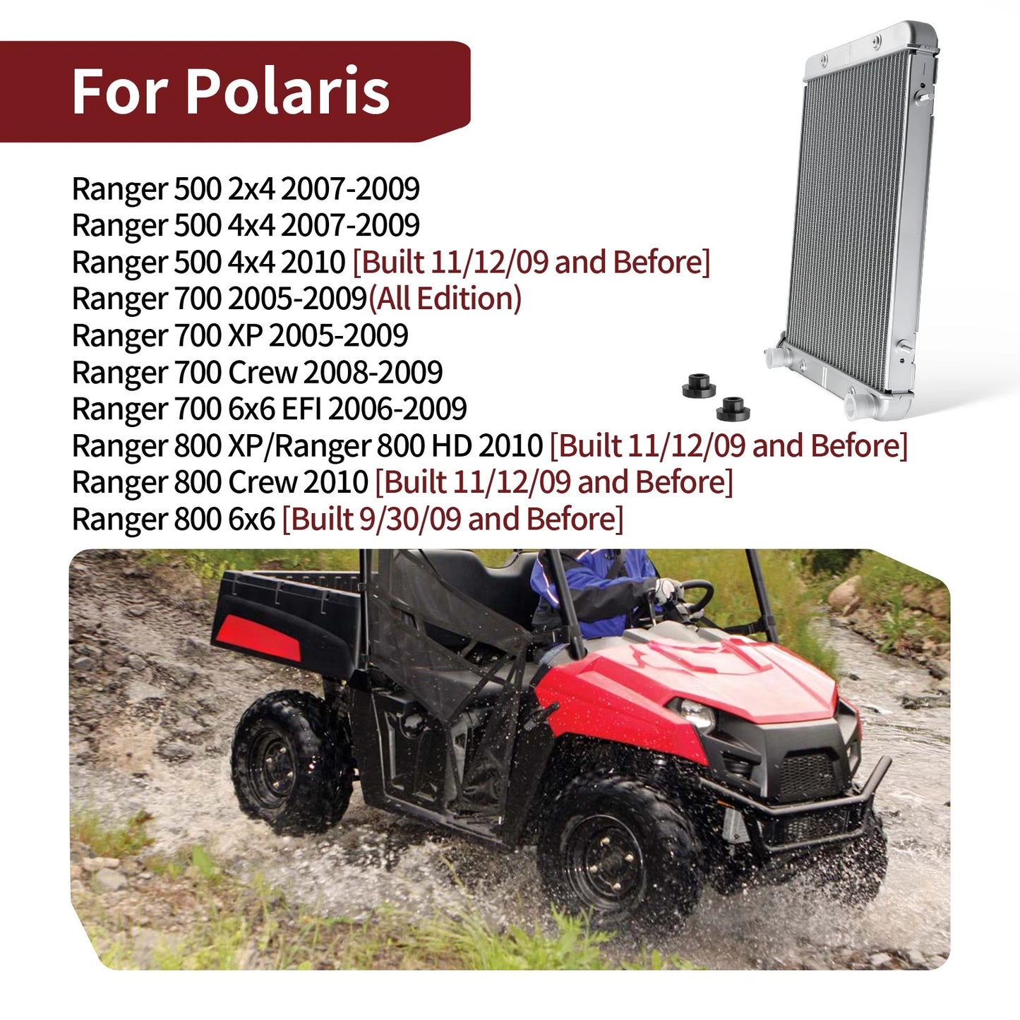 Aluminium Radiator for Polaris Ranger 500 2x4/4x4 (2007-2009)