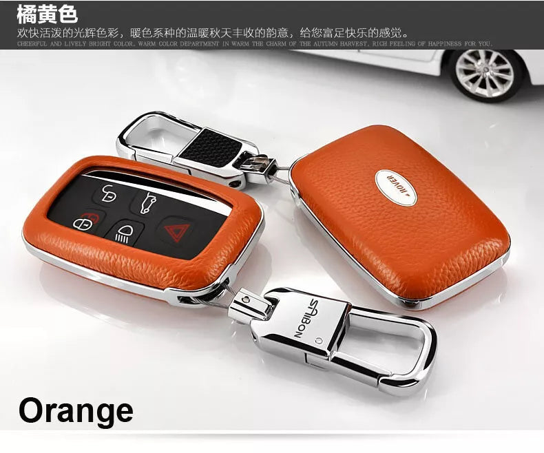 Orange Car Remote FOB Leather Key Cover Case Fit For Land Rover Range Rover