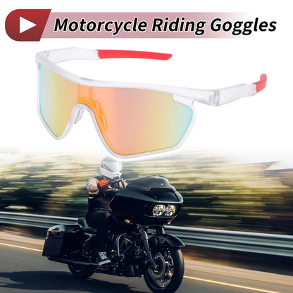 Motorcycle Riding Goggles Red Lens Clear Frame PC Cycling Sunglasses