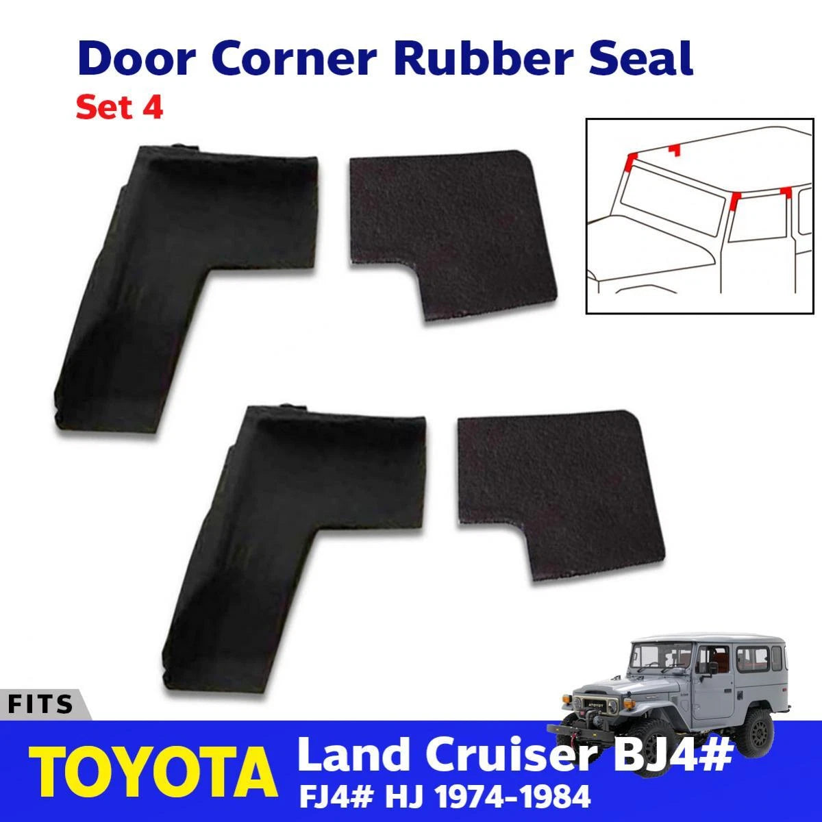 Set Door Corner Rubber Seal Trim Mold Fits 1974-84 Toyota Land Cruiser FJ40 FJ47