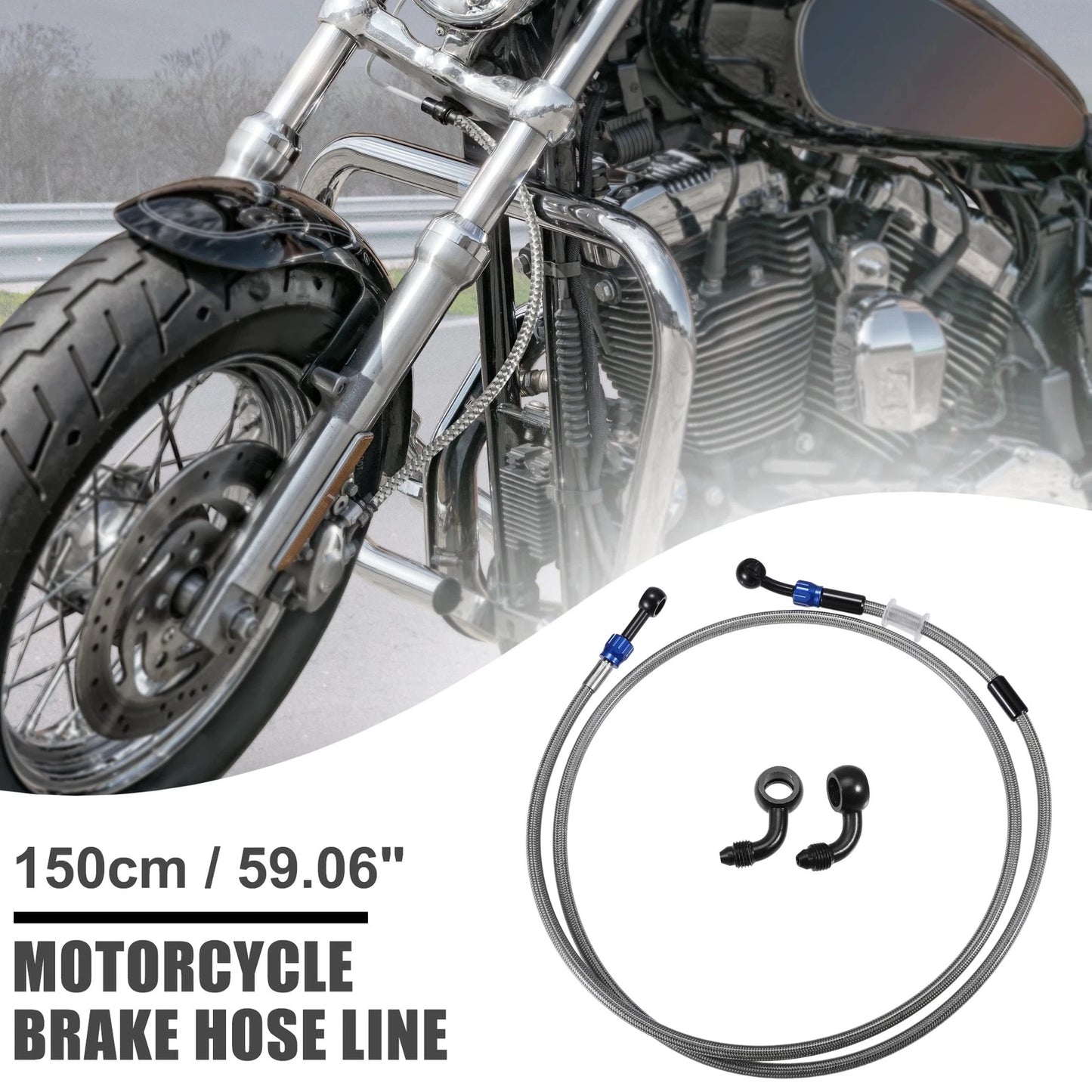 1 x Brake Hose Braided Line 150cm Blue Silver Tone for Motorcycle
