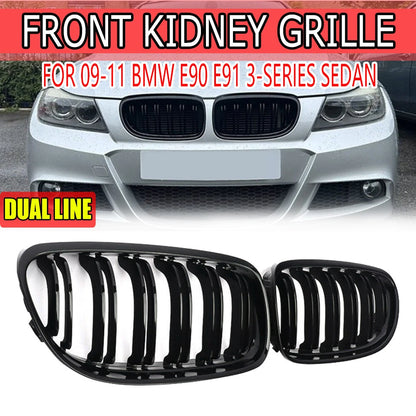 Gloss Black Front Kidney Grilles for BMW 3 Series E90 E91 (2008-2011)