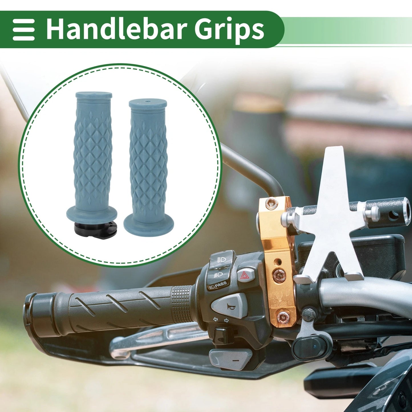 7/8" 22mm Hand Grips TPU Gray Blue Rhombus for Motorcycle
