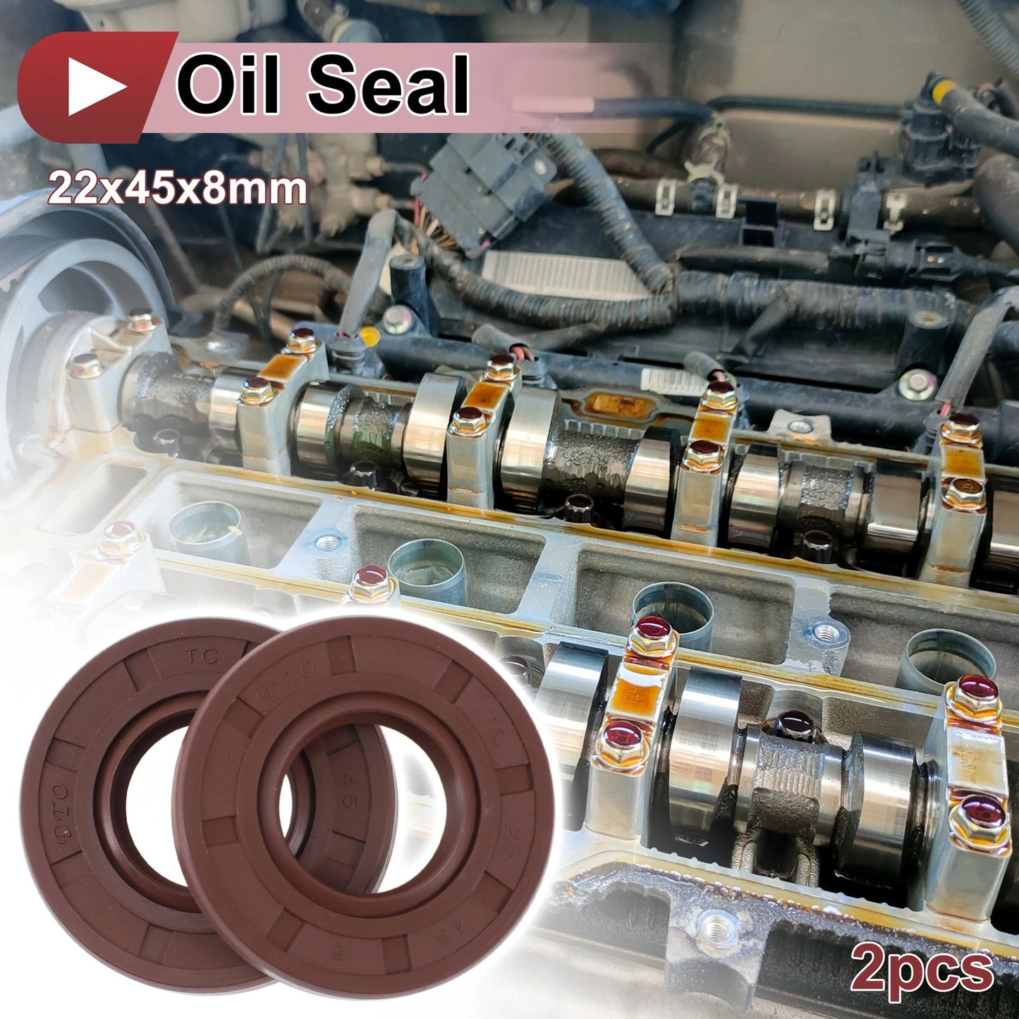 Oil Seal / 22x45x8mm / Rotary Shaft Seal FKM Rubber Brown 2 x Pcs
