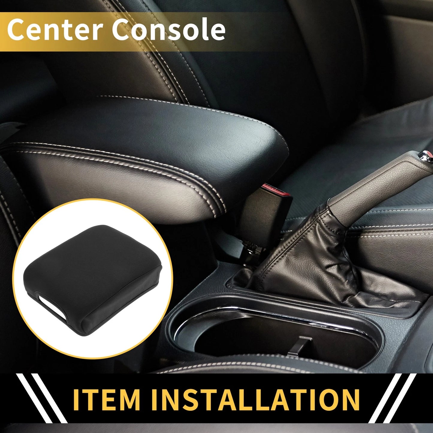Armrest Cover for Toyota Tacoma Microfiber Leather with Soft Foam Black