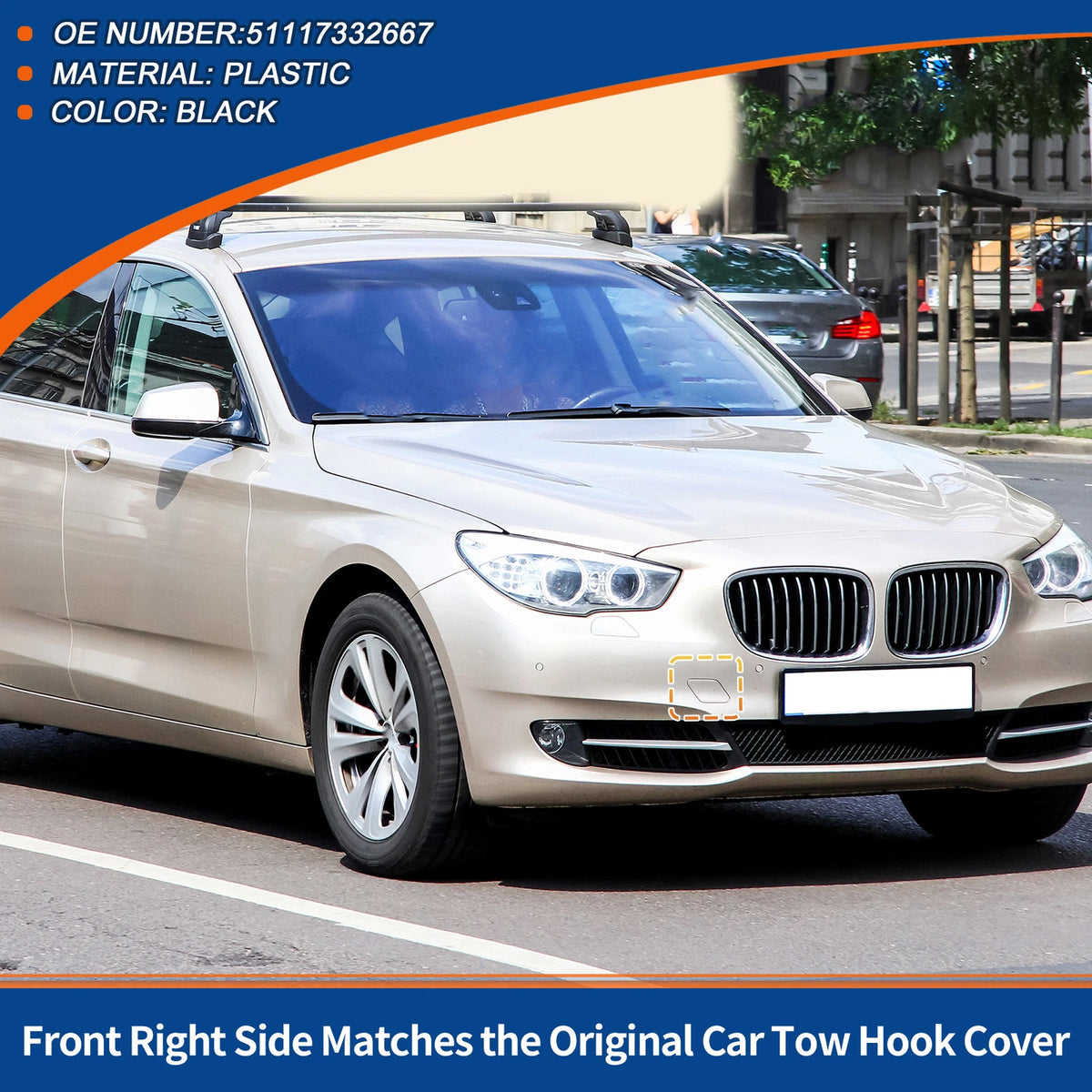 Bumper Tow Hook Cover for BMW 535i 550i GT (2010-2017) Black
