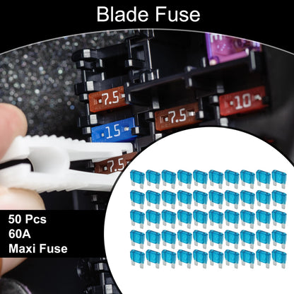50 Pcs Maxi Fuse 60A Blade Fuse for Car Boat Truck RV Motorcycle Blue