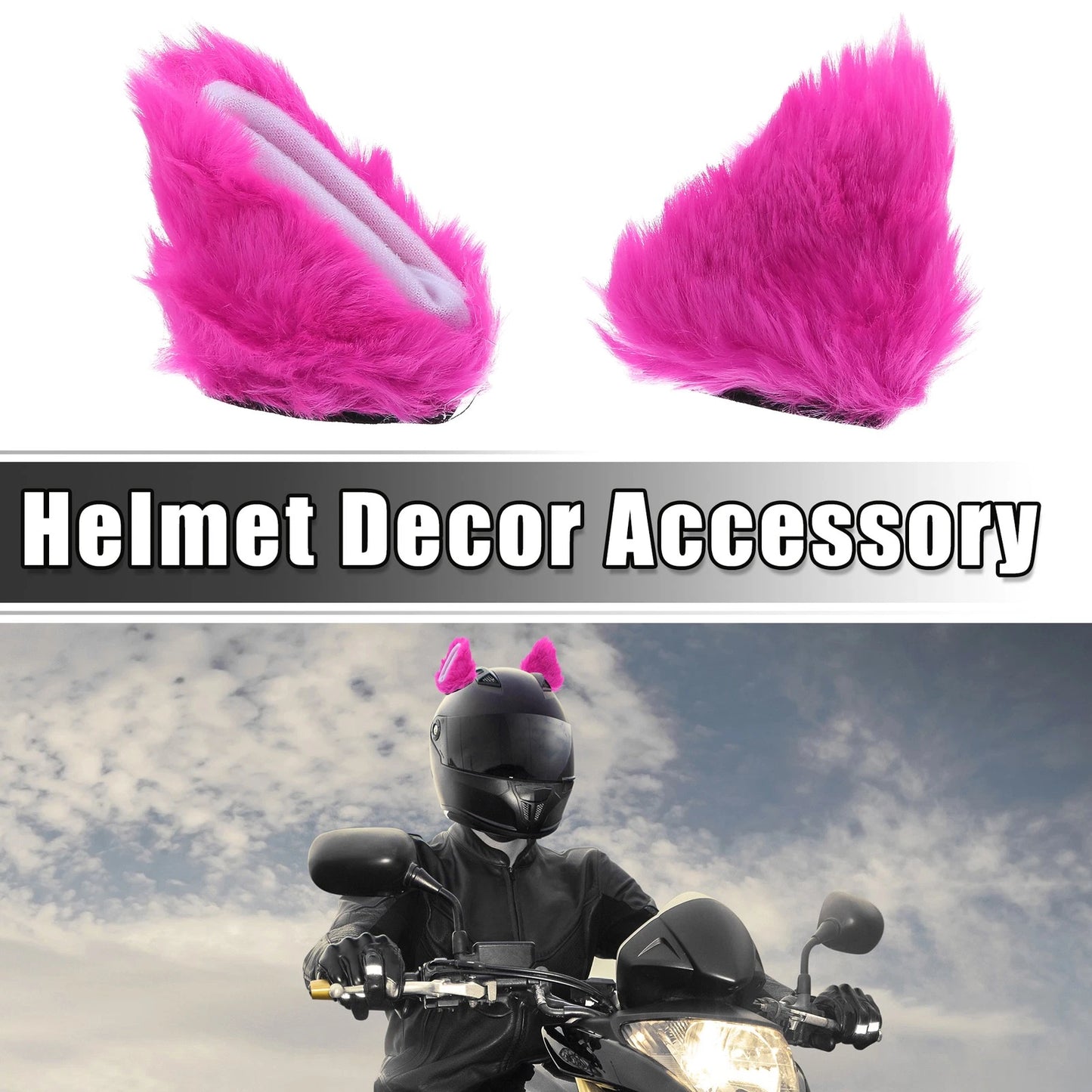 Pair Bicycle Motorcycle Plush Cat Ears Shape Helmet Decor Rose Red White