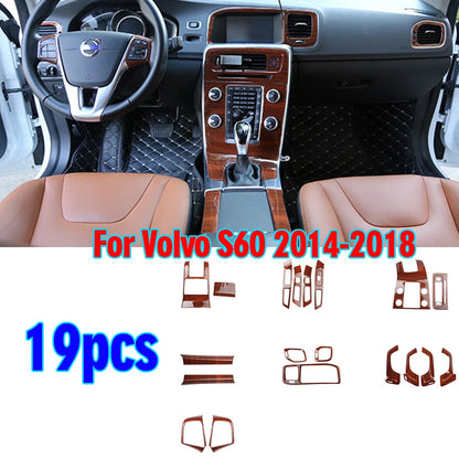 19PCS Wood Grain Interior Accessories Kit Cover Trim for Volvo S60 (2014–2018)