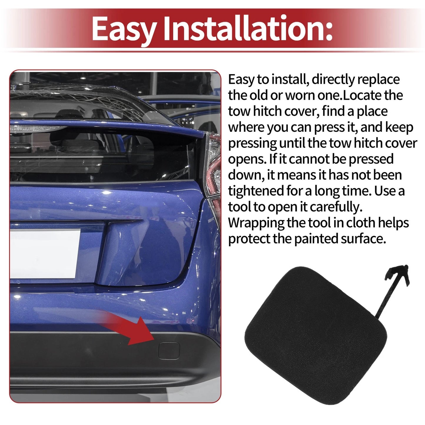 Rear Tow Hook Cover for Toyota Prius (2016-2018) - Black 1 x Cap