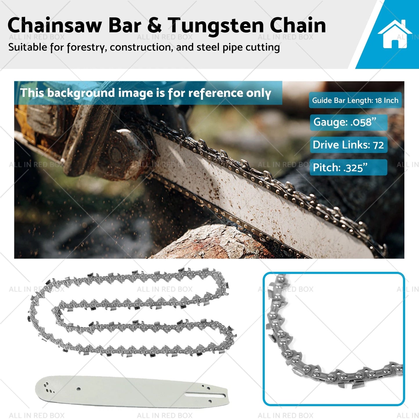18" Chainsaw Bar & Tungsten Chain for McCulloch Makita