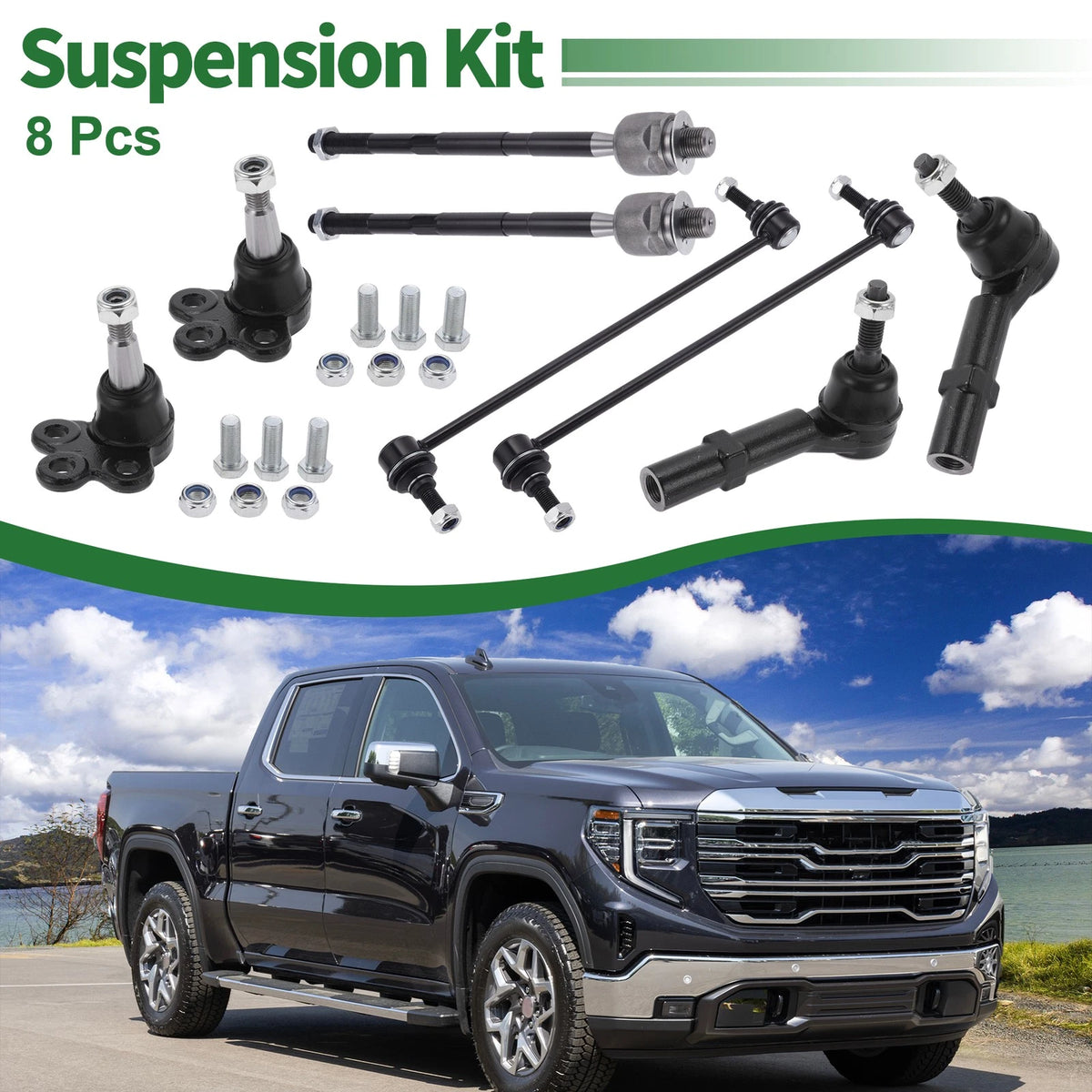 8 Pcs Suspension Kit Inner Outer Tie Rod Ends Sway Bar Link Ball Joint for GMC