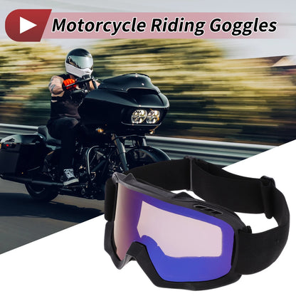 Motorcycle Riding Goggles Blue Purple Lens Black Frame PC TPU Cycling Sunglasses