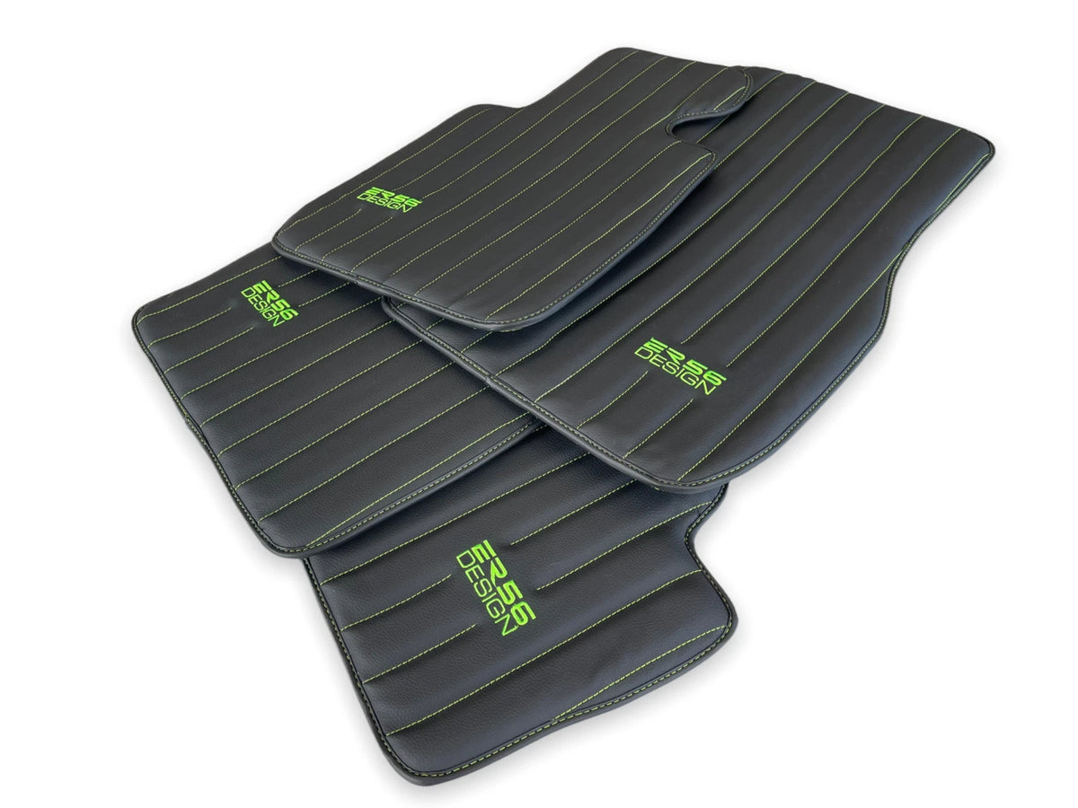 Floor Mats for Rolls Royce Dawn Black Leather 2016-2019 2 x ER56 Design Green Logo