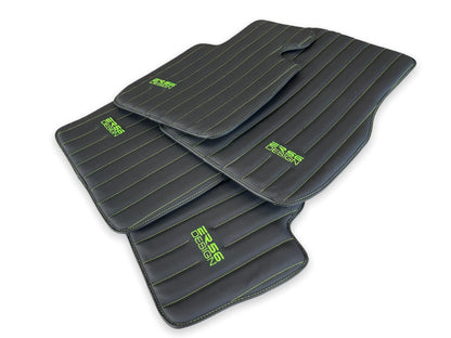 Floor Mats for Rolls Royce Dawn Black Leather 2016-2019 2 x ER56 Design Green Logo