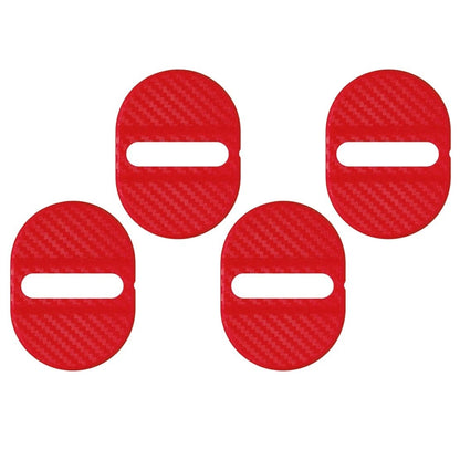4 x Universal Red Carbon Fiber Door Lock Protector Covers