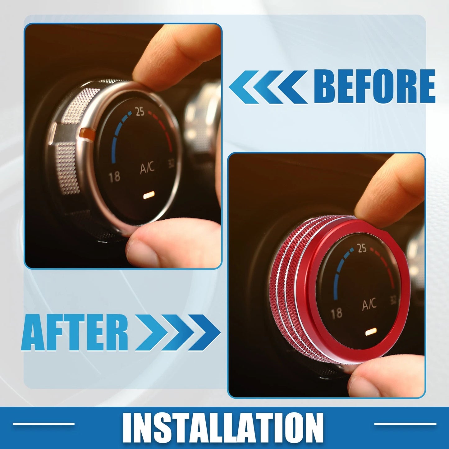 AC Radio Switch Knob Cover Decals for Dodge Durango 2014-2020 Red (3 pcs)