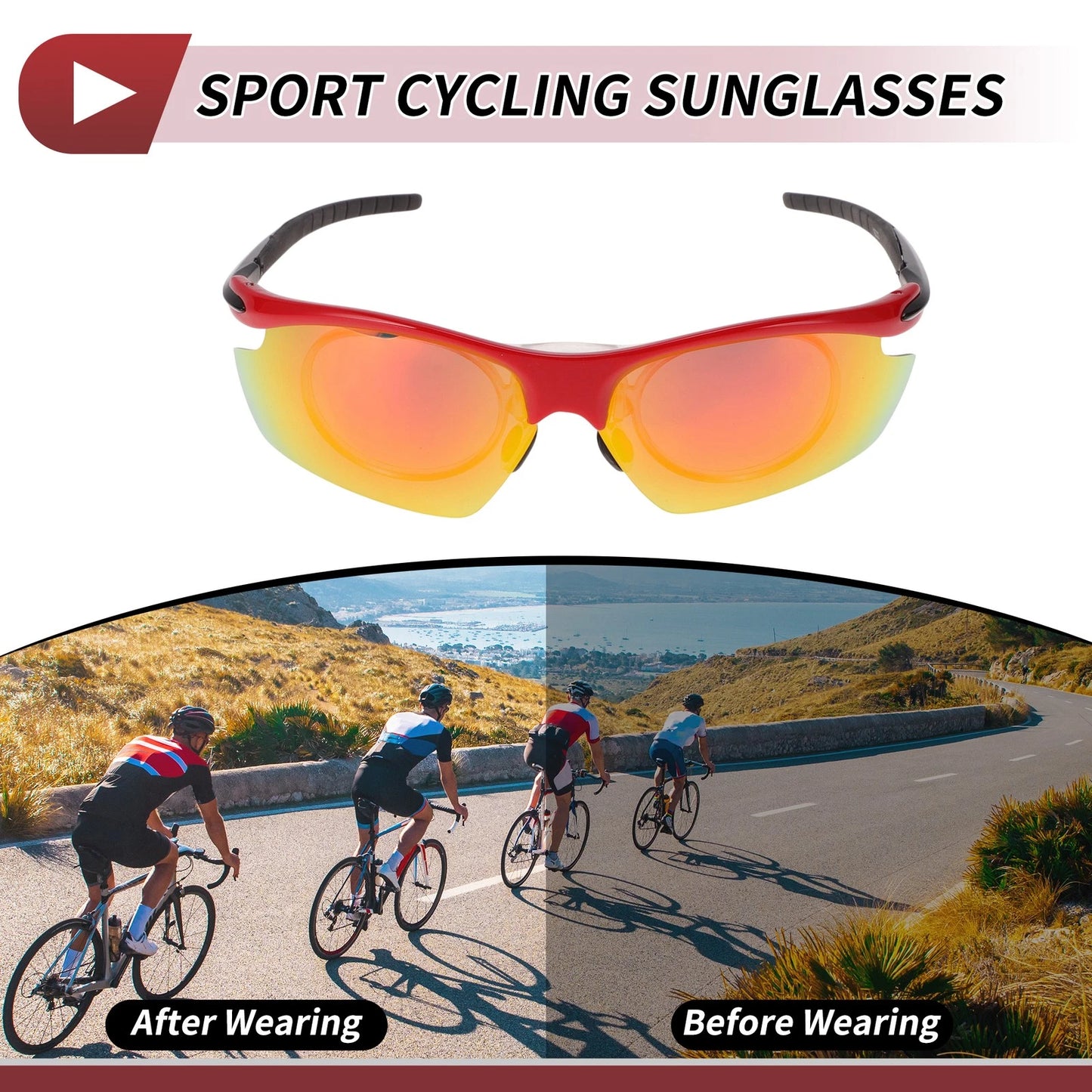 Motorcycle Riding Goggles Red Lens Black Red Frame Tri-acetel Cellulose