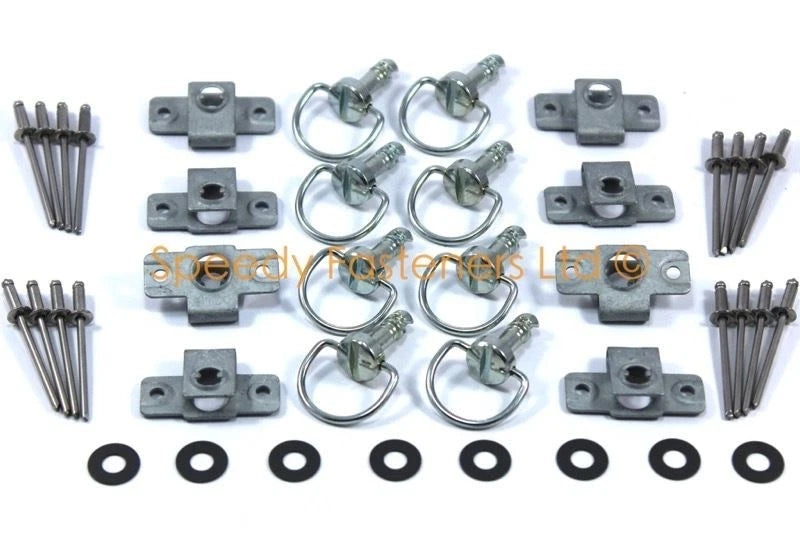 Dzus D-Handle Silver Ring Fork Mounts x8 for Motorcycle